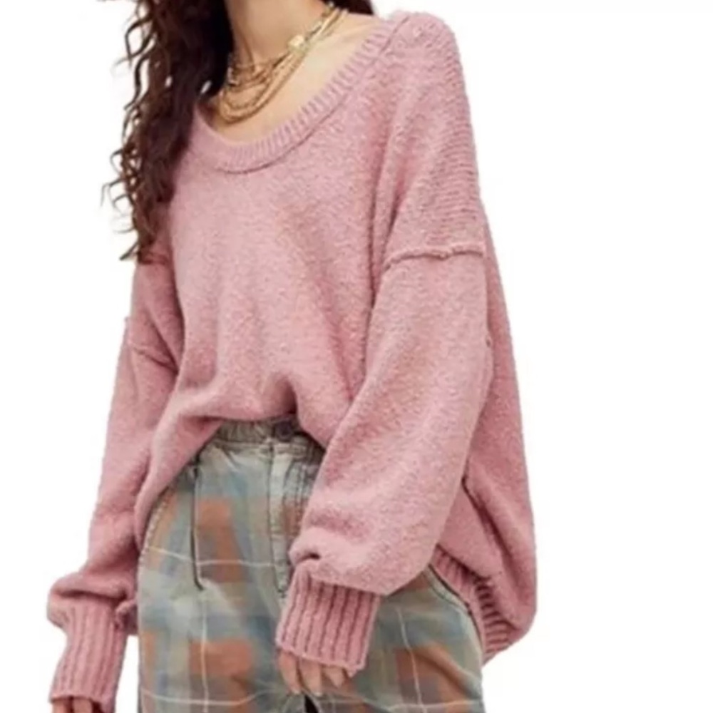 Free people brookside tunic scoop neck sweater NWT mauve rose size medium - Picture 2 of 5